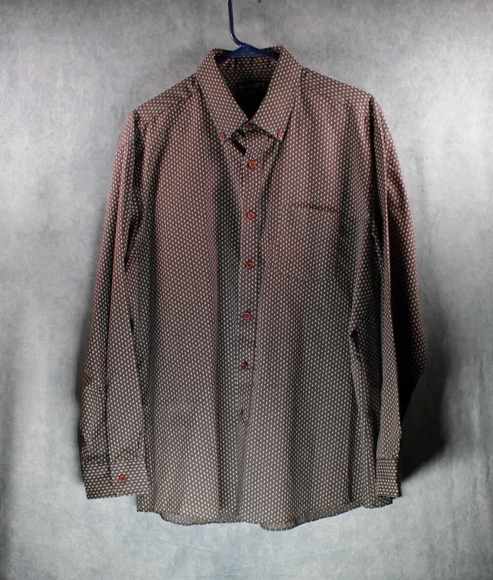 Vintage 70s Kingsport Brown Micro Paisley Print Long Sleeve Dress Shirt 17-XL